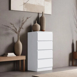 Matt White 4 Drawer Chest Scandinavian Modern Bedroom Furniture - thumbnail 1