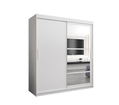 Arte Modern White Roma I Sliding Door Wardrobe W1800mm H2000mm D620mm Mirrored Vertical Handles Sleek Storage Solution - image 1