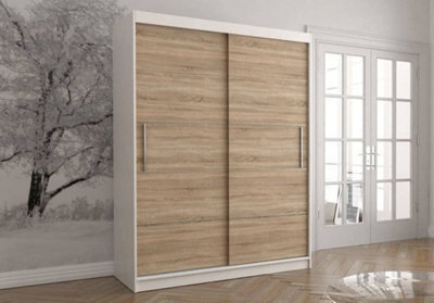Arte Functional Vista 06 Sliding Door Wardrobe With Ample Storage Space In White And Oak Sonoma - (H)2000mm X (W)1500mm X (D)610mm - image 1