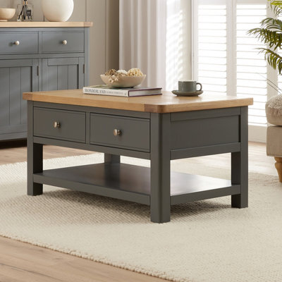 The Furniture Market Marbury Slate Grey Painted 2 Drawer Coffee Table With Shelf - image 1