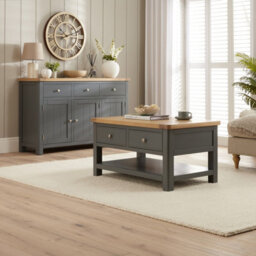 The Furniture Market Marbury Slate Grey Painted 2 Drawer Coffee Table With Shelf - thumbnail 2