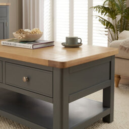The Furniture Market Marbury Slate Grey Painted 2 Drawer Coffee Table With Shelf - thumbnail 3
