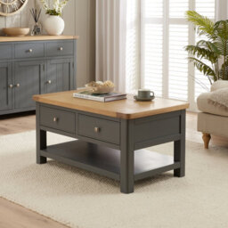 The Furniture Market Marbury Slate Grey Painted 2 Drawer Coffee Table With Shelf - thumbnail 4