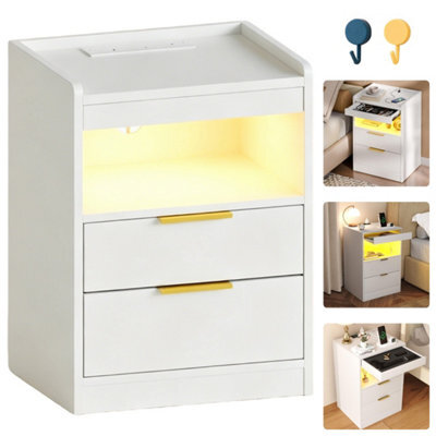 White Led Bedside Table With Hidden Drawer Bedside Cabinet - image 1