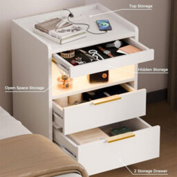 White Led Bedside Table With Hidden Drawer Bedside Cabinet - thumbnail 3