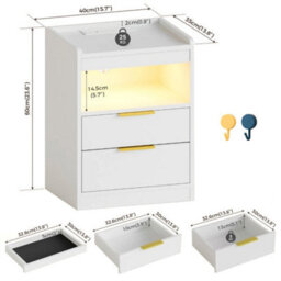 White Led Bedside Table With Hidden Drawer Bedside Cabinet - thumbnail 2