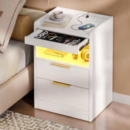 White Led Bedside Table With Hidden Drawer Bedside Cabinet - thumbnail 5