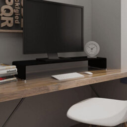 Berkfield Tv Stand/monitor Riser Glass Black 100X30X13 Cm - thumbnail 1