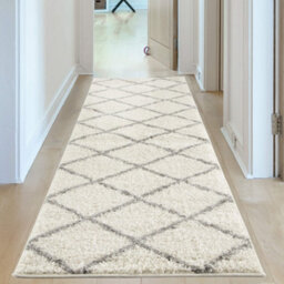 The Rugs Moroccan Shaggy Rugs And Runners Soft Fluffy Diamond Design High Pile Ivory And Grey Living Room Kitchen Hallway 500 - thumbnail 4