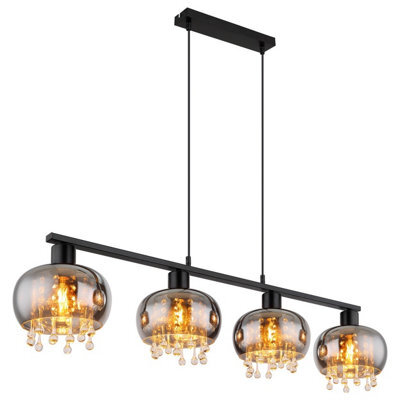 Luminosa Lighting Luminosa Corry Bar Pendant Ceiling Light Matt Black Smoke Glass Shade 4X E27 - image 1