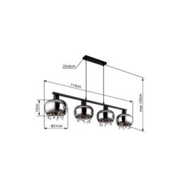 Luminosa Lighting Luminosa Corry Bar Pendant Ceiling Light Matt Black Smoke Glass Shade 4X E27 - thumbnail 7