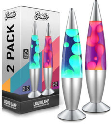 Jambo 2 Pack- 16 Lamp- Blue With Yellow / Green Wax And Purple Pink Relaxing Liquid Night Light Nightlight, Lamps For Adults
