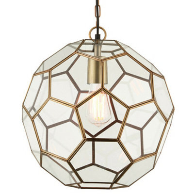 Hanging Ceiling Pendant Light Antique Brass & Glass Modern Ball Lamp Bulb Holder - image 1