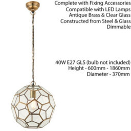 Hanging Ceiling Pendant Light Antique Brass & Glass Modern Ball Lamp Bulb Holder - thumbnail 2