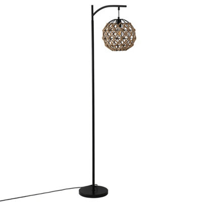 Darphe 60W Handmade Hemp Rope Floor Lamp With Spherical Shade And Black Metal Stand - image 1