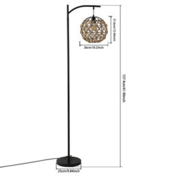 Darphe 60W Handmade Hemp Rope Floor Lamp With Spherical Shade And Black Metal Stand - thumbnail 8