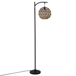 Darphe 60W Handmade Hemp Rope Floor Lamp With Spherical Shade And Black Metal Stand