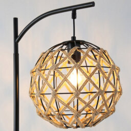 Darphe 60W Handmade Hemp Rope Floor Lamp With Spherical Shade And Black Metal Stand - thumbnail 4