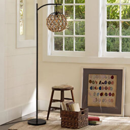 Darphe 60W Handmade Hemp Rope Floor Lamp With Spherical Shade And Black Metal Stand - thumbnail 3