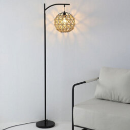 Darphe 60W Handmade Hemp Rope Floor Lamp With Spherical Shade And Black Metal Stand - thumbnail 2