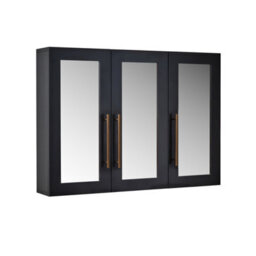 Homestylestore 900 X 650mm Black Grey Wall Mounted Mirrored Door Bathroom Cabinet And Brushed Copper T Bar Handles