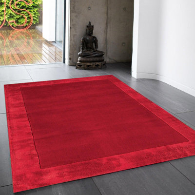 Red Bordered Modern Wool Handmade Rug For Dining Room Bedroom & Living Room-80Cm X 150Cm - image 1