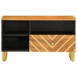 Berkfield Durable Tv Cabinet Brown And Black 80X33.5X46 Cm Solid Wood Mango - thumbnail 4