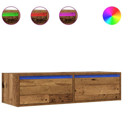 Berkfield Durable Tv Cabinet With Led Lights Old Wood 100X35.5X25 Cm