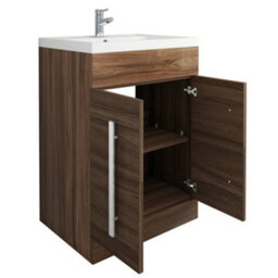 Sundaze Bathroom Furniture Storage Cabinet Freestanding Vanity Unit & Basin 600mm Walnut - thumbnail 3