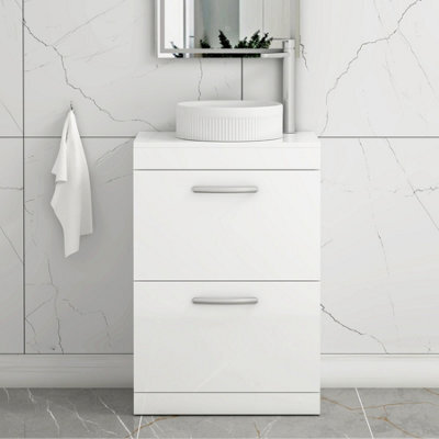 Royal Bathrooms Turin 800mm Freestanding Bathroom Vanity Unit With Sink 2 Drawer Gloss White & Round Countertop Basin - image 1