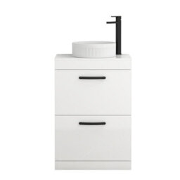 Royal Bathrooms Turin 800mm Freestanding Bathroom Vanity Unit With Sink 2 Drawer Gloss White & Round Countertop Basin - thumbnail 5