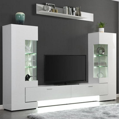 Furniture in Fashion Santiago Tv Stand With Storage For Living Room And Bedroom, 2698 Wide, Led Lighting, Media Storage, White High Gloss Finish - image 1