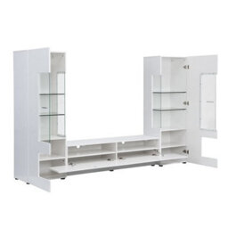 Furniture in Fashion Santiago Tv Stand With Storage For Living Room And Bedroom, 2698 Wide, Led Lighting, Media Storage, White High Gloss Finish - thumbnail 4