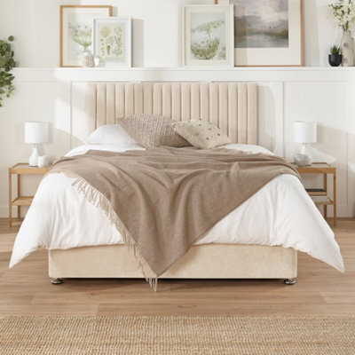 Aspire Grant Divan And Hybrid Memory Pocket Mattress, Linen Fabric, Strutted Headboard, No Drawers, Cream, Double - image 1