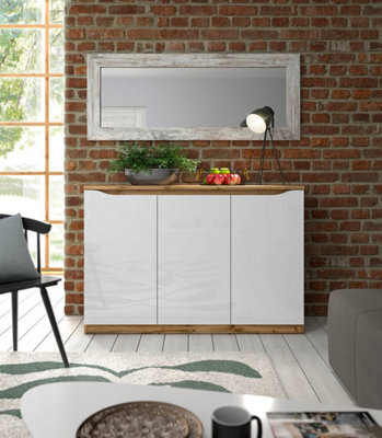 Arte Nuis 135 Cm Sideboard 3 Door Oak Wotan White Gloss - image 1