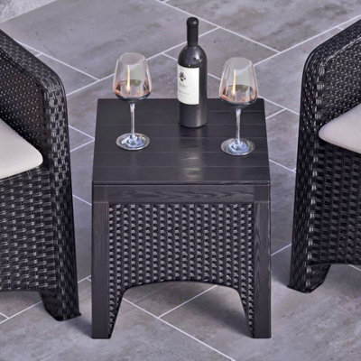 Urbn-Garden Urbngarden 42Cm Height Black Rattan Square Coffee Table Wood Look - image 1