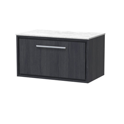 Hudson Reed Lille Wall Hung 1 Drawer Countertop Vanity Unit & Marble Worktop, Graphite Woodgrain, 810 X 460 mm - image 1
