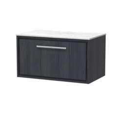 Hudson Reed Lille Wall Hung 1 Drawer Countertop Vanity Unit & Marble Worktop, Graphite Woodgrain, 810 X 460 mm