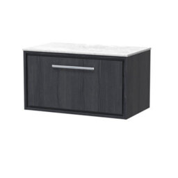 Hudson Reed Lille Wall Hung 1 Drawer Countertop Vanity Unit & Marble Worktop, Graphite Woodgrain, 810 X 460 mm - thumbnail 2