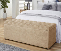 90Cm Chesterfield Ottoman Storage Box -Upholstered Blanket Box - Beige Naple Ottoman Bench - thumbnail 1