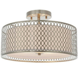 Low Ceiling Geometric Light Satin Nickel Glass & Fabric Round Modern Lamp Shade - thumbnail 1