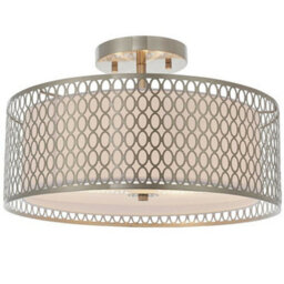 Low Ceiling Geometric Light Satin Nickel Glass & Fabric Round Modern Lamp Shade - thumbnail 3