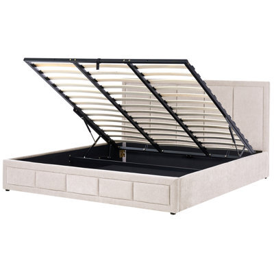 Beliani Ottoman Bed Chenille Quiberon 180 X 200 Cm (Eu Super King) Taupe - image 1