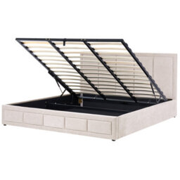 Beliani Ottoman Bed Chenille Quiberon 180 X 200 Cm (Eu Super King) Taupe - thumbnail 1