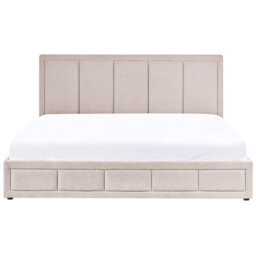 Beliani Ottoman Bed Chenille Quiberon 180 X 200 Cm (Eu Super King) Taupe - thumbnail 5