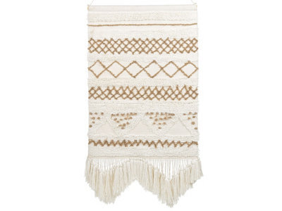 Wyld And Coco Beige Handwoven Cotton Wall Hanging With Tassels, Vertical Rectangular 60 X 107 Cm - image 1