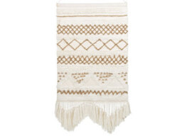 Wyld And Coco Beige Handwoven Cotton Wall Hanging With Tassels, Vertical Rectangular 60 X 107 Cm - thumbnail 1