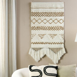 Wyld And Coco Beige Handwoven Cotton Wall Hanging With Tassels, Vertical Rectangular 60 X 107 Cm - thumbnail 2