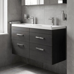 Balterley Millwich Contemporary 4 Drawer Wall Hung Vanity Unit With Basin, Charcoal Black, 1200mm - thumbnail 3