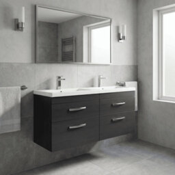 Balterley Millwich Contemporary 4 Drawer Wall Hung Vanity Unit With Basin, Charcoal Black, 1200mm - thumbnail 2